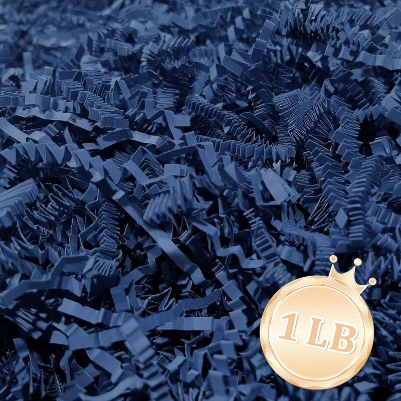 Zankubom 1 LB Navy Blue Crinkle Cut Paper Shred Filler Great for Gift Wrapping, Deep Royal Blue Basket Fillers, Birthday, Gift Wrapping, Halloween Thanksgiving Christmas Party Decor Filling Supplies - Image 1